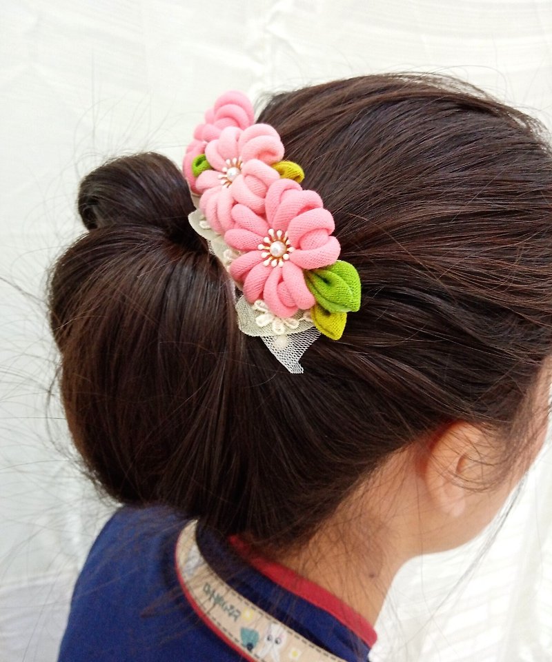 Wedding Bridal Headpiece,thai fabric Flower hair comb - เครื่องประดับผม - ผ้าฝ้าย/ผ้าลินิน สึชมพู