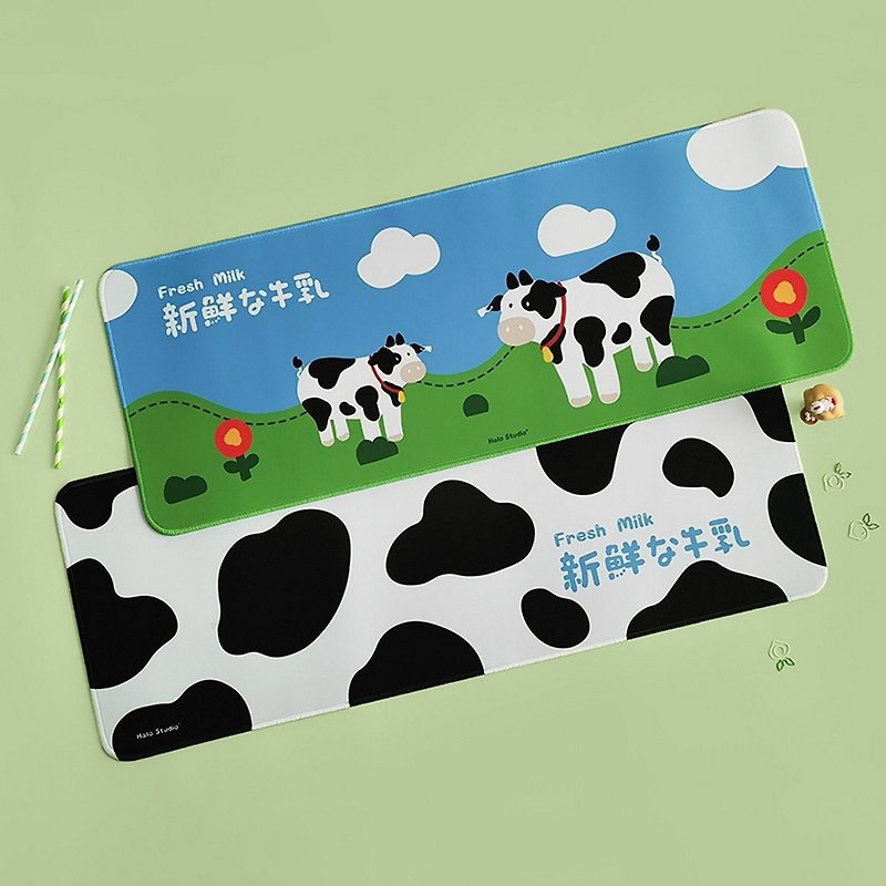 Fresh milk illustration cute cow e-sports game learning office big mouse pad - แผ่นรองเมาส์ - ยาง 