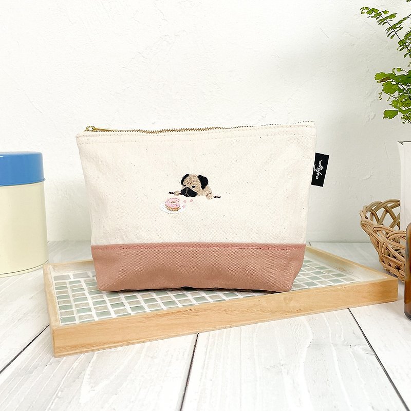 Personalized  Takeyari Canvas two tone pouch with Gusset - Toiletry Bags & Pouches - Cotton & Hemp White