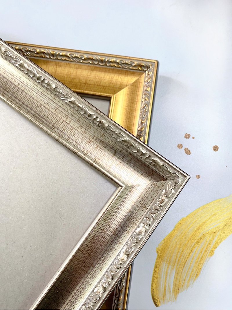 高質感金銀色拼圖框/畫框/海報框/相框 | 花箔金、花箔銀 - 畫框/相架  - 木頭 金色
