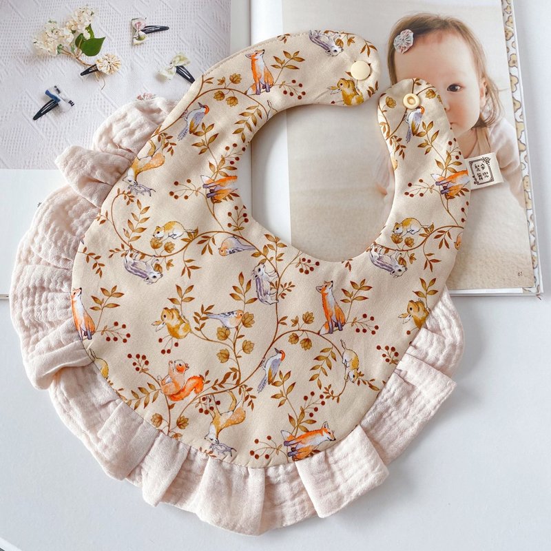 French Fox Manor (apricot) handmade six-layer gauze princess lotus leaf bib - ผ้ากันเปื้อน - ผ้าฝ้าย/ผ้าลินิน 