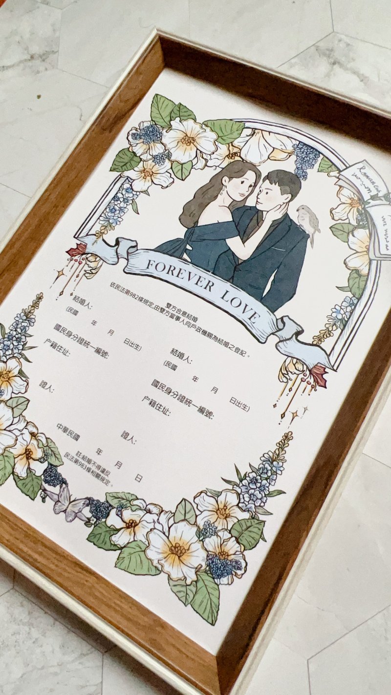 快速出貨!!客製人像似顏繪婚約(贈人物圖檔+相框) - 似顏繪/客製畫 - 其他材質 