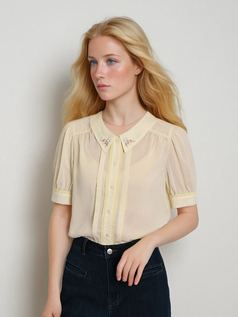 Liv 彼得潘領襯衫 - 女上衣/長袖上衣 - 其他材質 黃色