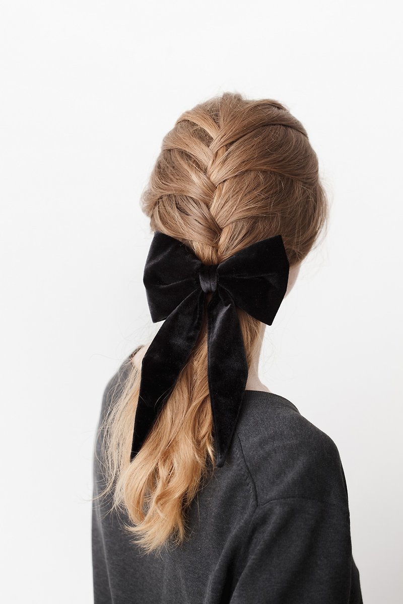 Black Velvet Bow for Adult, Big Hair Bow Clip Barrette for Women - 髮夾/髮飾 - 其他材質 黑色