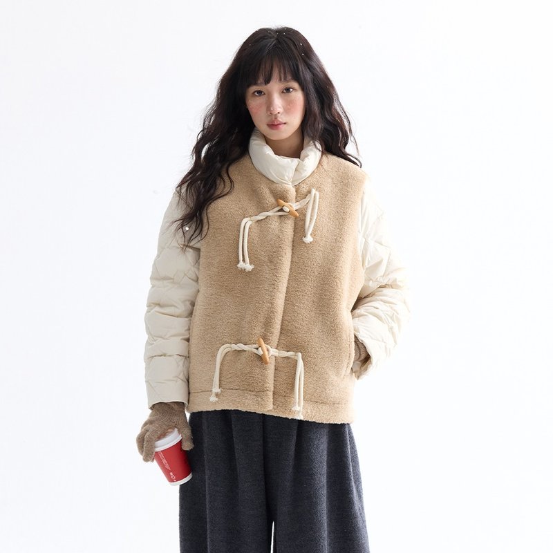 假兩件拼接仿羊羔毛外套|外套|冬款|Sora-1998 - 女大衣/外套 - 聚酯纖維 多色