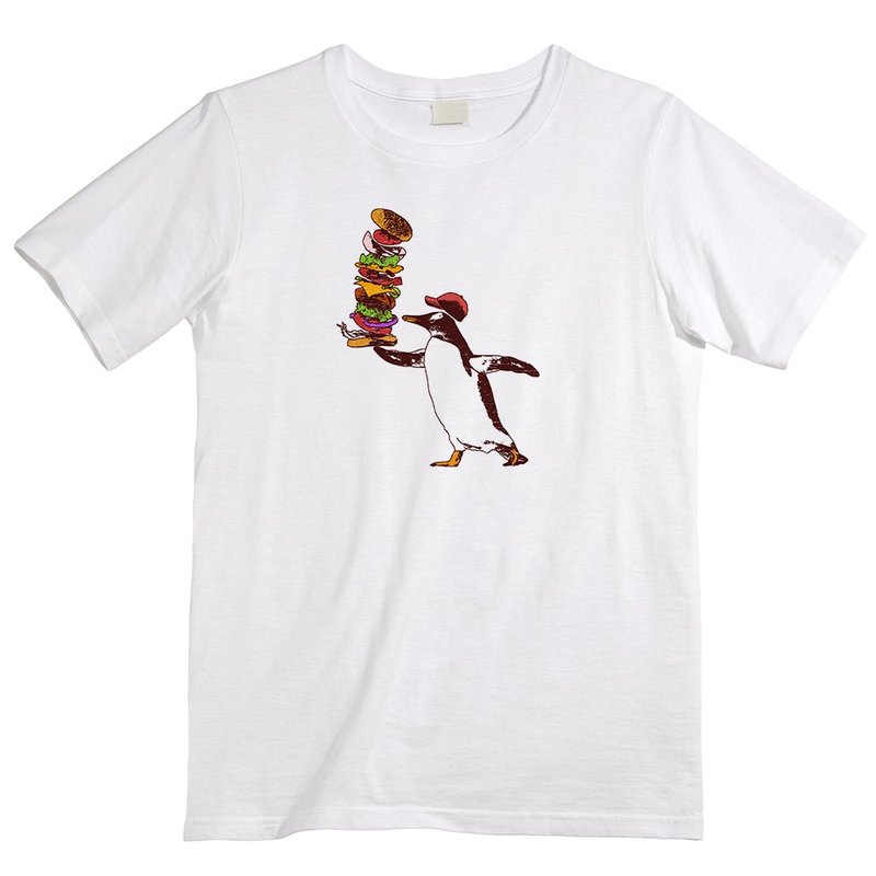 Tシャツ / hamburger Penguin - 男 T 恤 - 棉．麻 白色