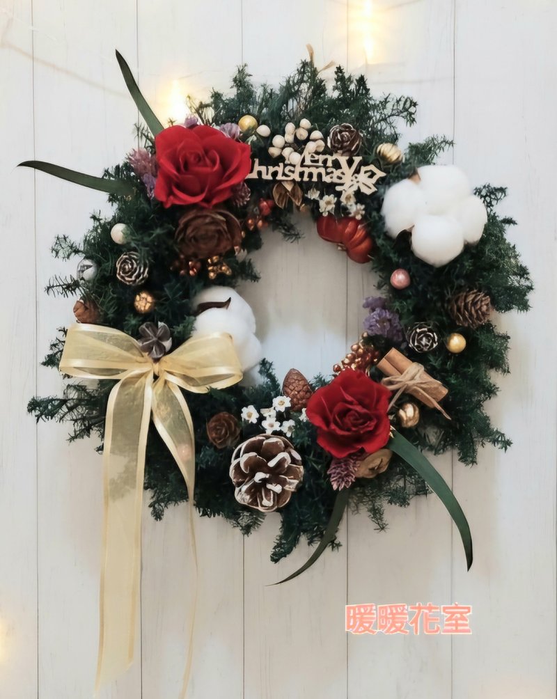 永恆暖陽-聖誕經典玫瑰花圈 - 乾燥花/永生花 - 植物．花 