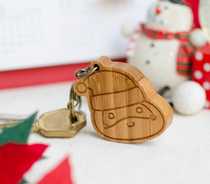 【客製化禮物】聖誕節禮物 / 聖誕老人鑰匙圈 吊飾 手作 - 鑰匙圈/鎖匙扣 - 木頭 咖啡色