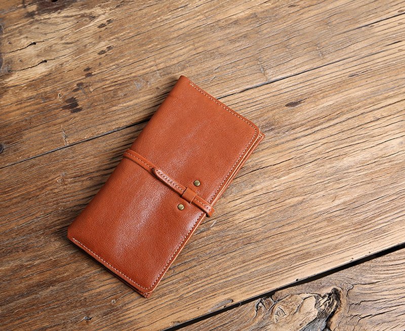 全皮手工皮夾 長款男女軟皮錢包 - 錢包/皮夾/長短夾 - 真皮 咖啡色