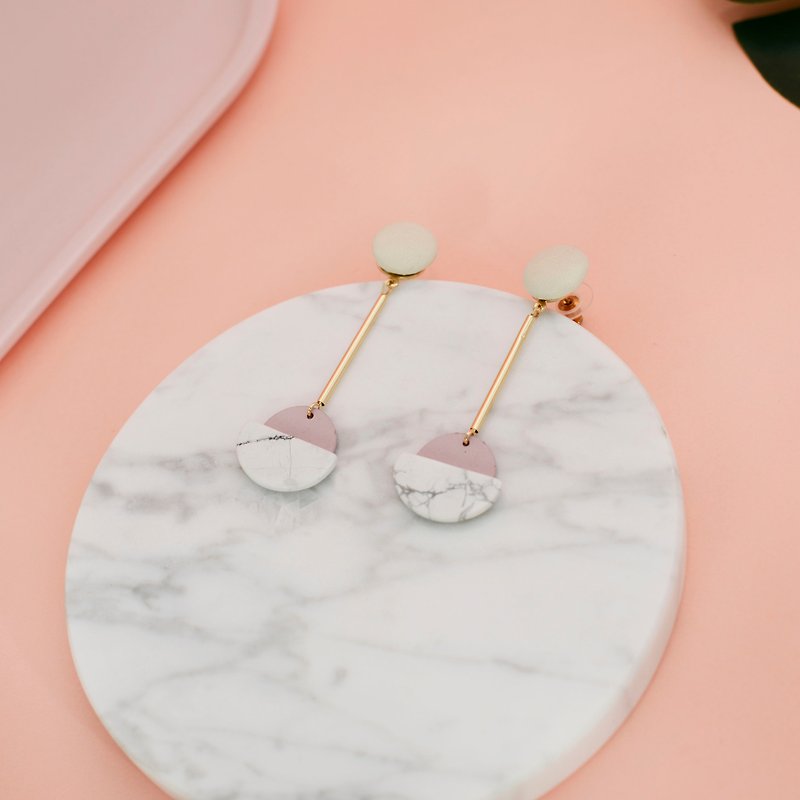 Little nb Marble Geometric Contrast Earrings - Beige - Earrings & Clip-ons - Other Materials Multicolor
