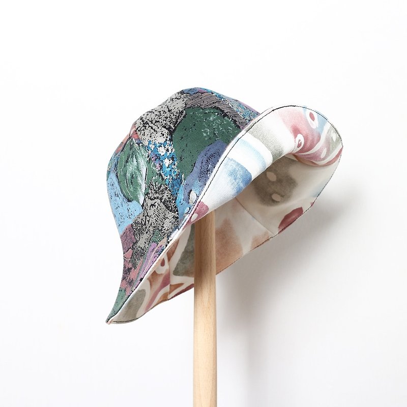 JOJA│ [Limited] Japanese cloth: silver paint x pastel / double flower-shaped hat - Hats & Caps - Cotton & Hemp Multicolor