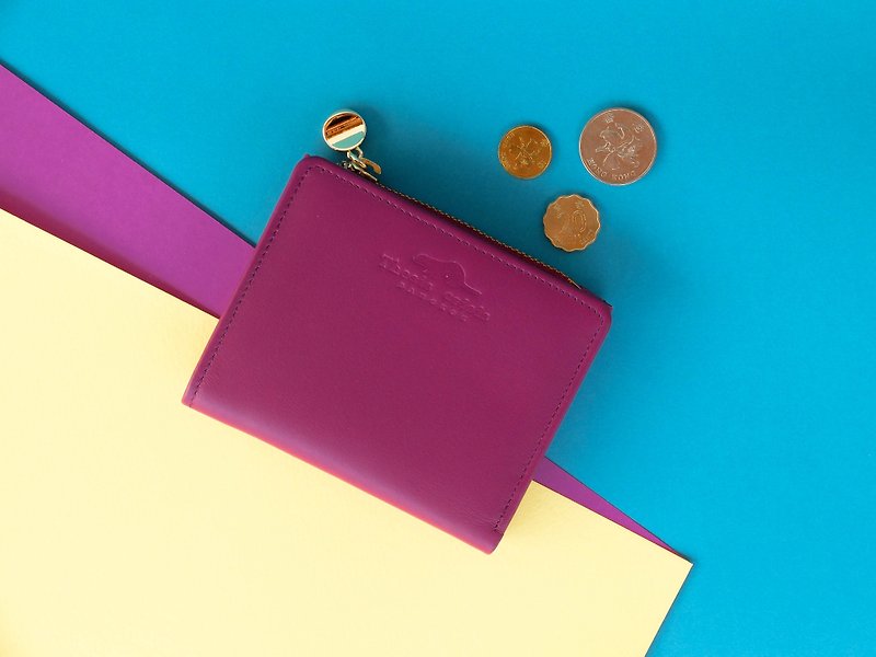 PEONY - SMALL LEATHER SHORT WALLET WITH COIN PURSE-PURPLE - 長短皮夾/錢包 - 真皮 紫色
