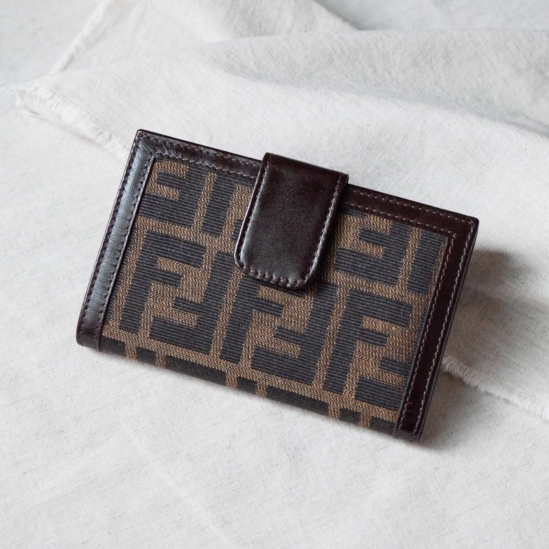 Vintage Fendi Dark Monogram Pattern Long Wallet - Wallets - Genuine Leather Multicolor