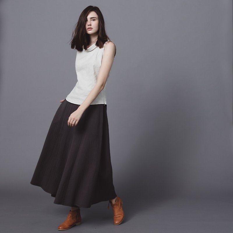 Classic wide leg culotte trousers - Taupe - กางเกงขายาว - ผ้าฝ้าย/ผ้าลินิน สีเทา