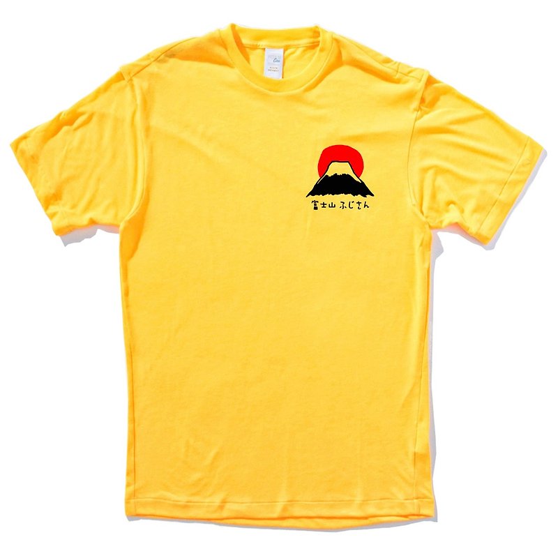 左胸 富士山 pocket Fuji Mt yellow t shirt - เสื้อยืดผู้ชาย - ผ้าฝ้าย/ผ้าลินิน สีเหลือง