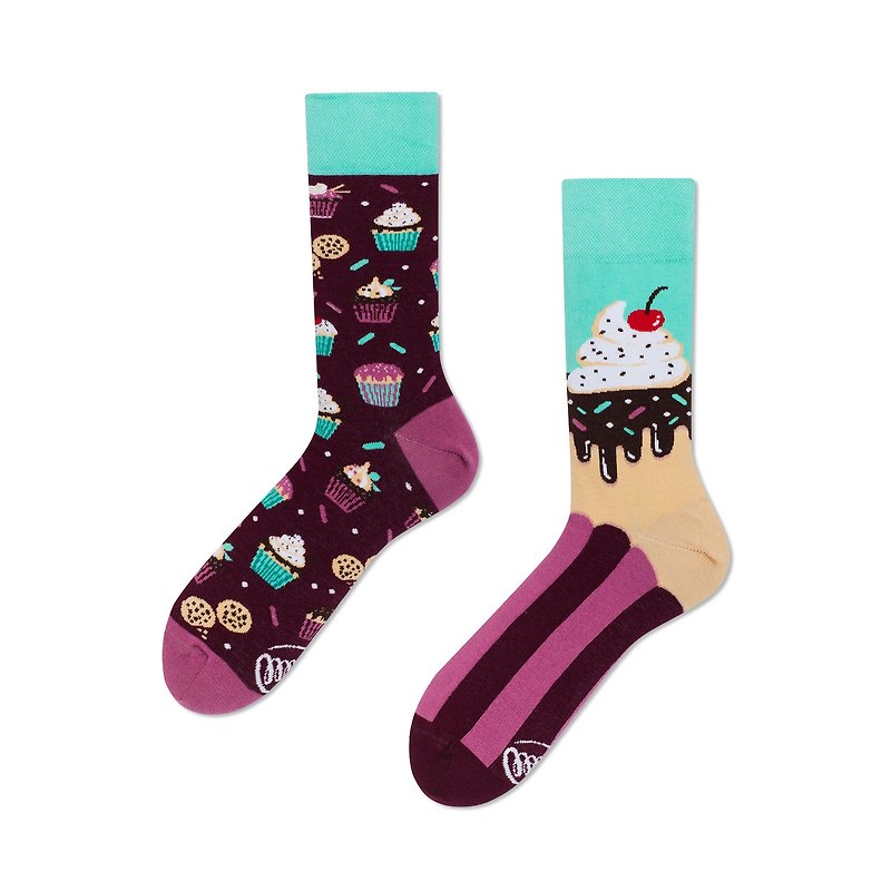 The Cupcake Mismatched Adult Crew Sock - ถุงเท้า - ผ้าฝ้าย/ผ้าลินิน สีม่วง
