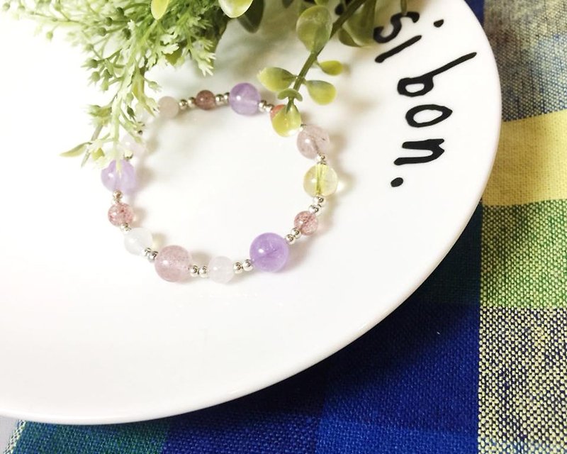 MH sterling silver natural stone love series_cupid_Strawberry Crystal_Amethyst - Bracelets - Sterling Silver Multicolor
