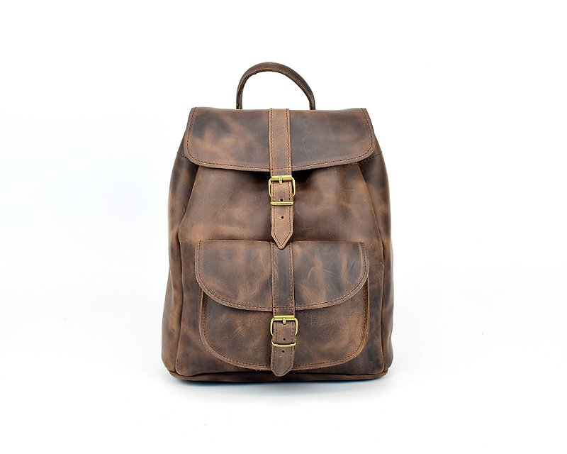 Waxed Brown Leather Backpack, Genuine Leather Backpack Handmade in Greece. - Backpacks - Genuine Leather Brown