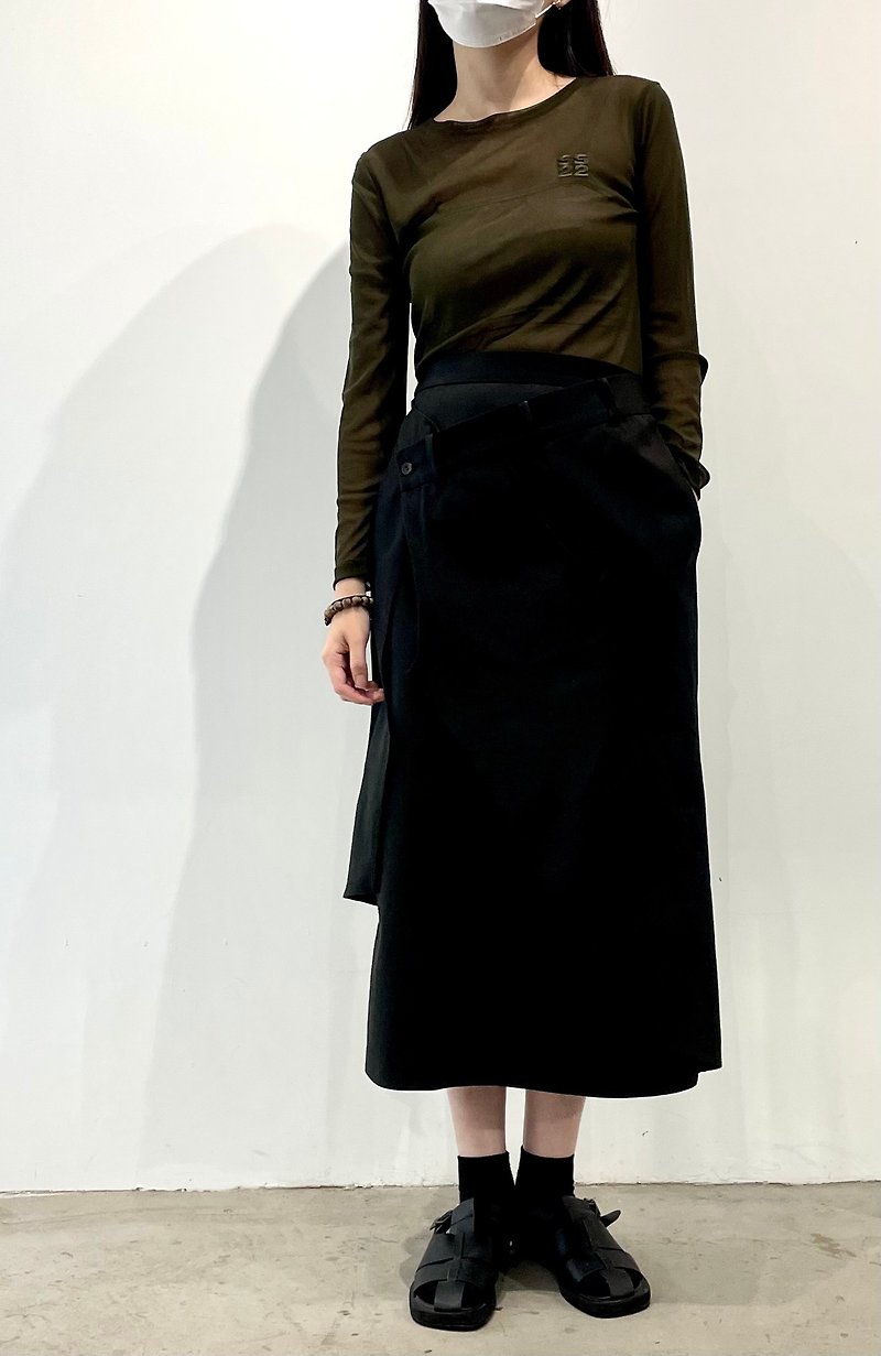 faux two piece design maxi dress - กระโปรง - เส้นใยสังเคราะห์ สีดำ