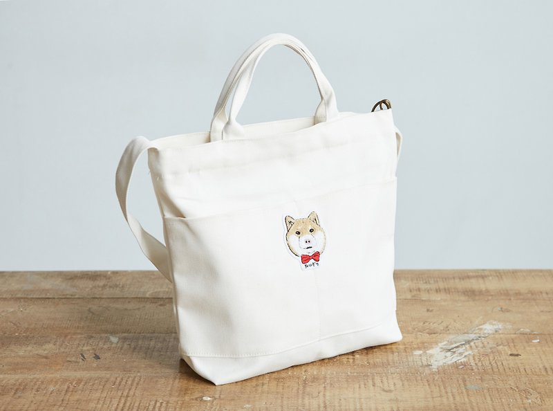 La Grande Coco  Series  Shiba Inu Canvas Large Tote Bag - White Color 12oz - Messenger Bags & Sling Bags - Cotton & Hemp 