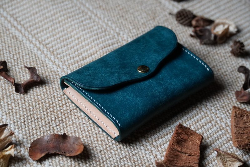 Dark blue laminated coin purse l Italian Badalassi-Pueblo nubuck leather l Hand-stitched - กระเป๋าใส่เหรียญ - หนังแท้ 