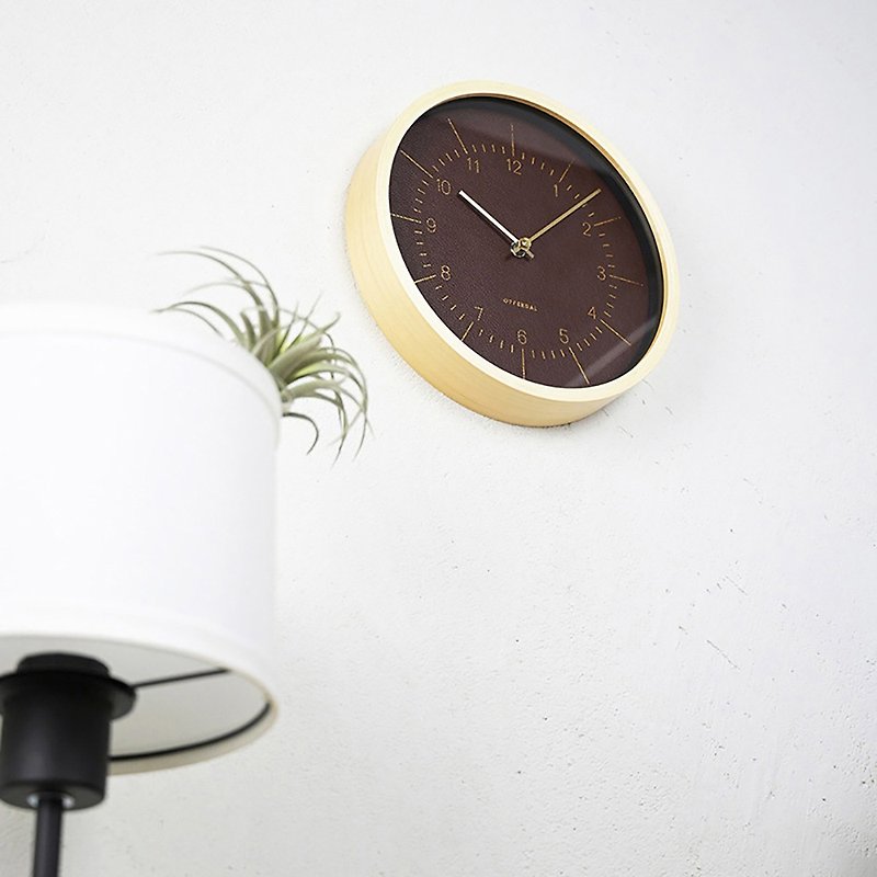 Blindhef- 皮革鐘面 靜音 掛鐘 時鐘(棕色) - 時鐘/鬧鐘 - 木頭 咖啡色