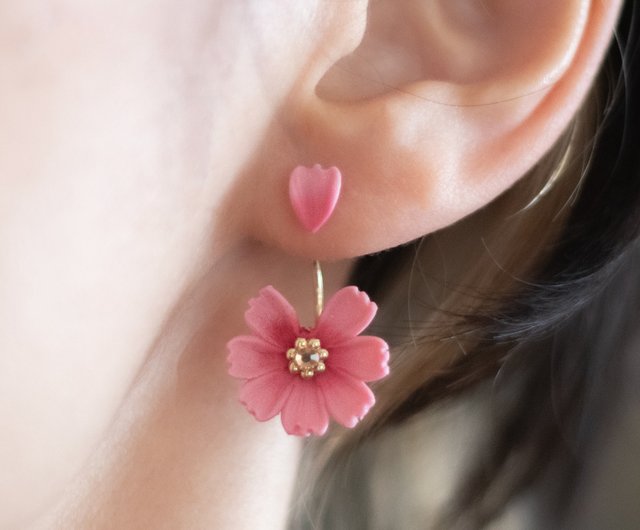 花占い ピアス/ノンホール / ピンク秋桜 - Shop chica3F Earrings