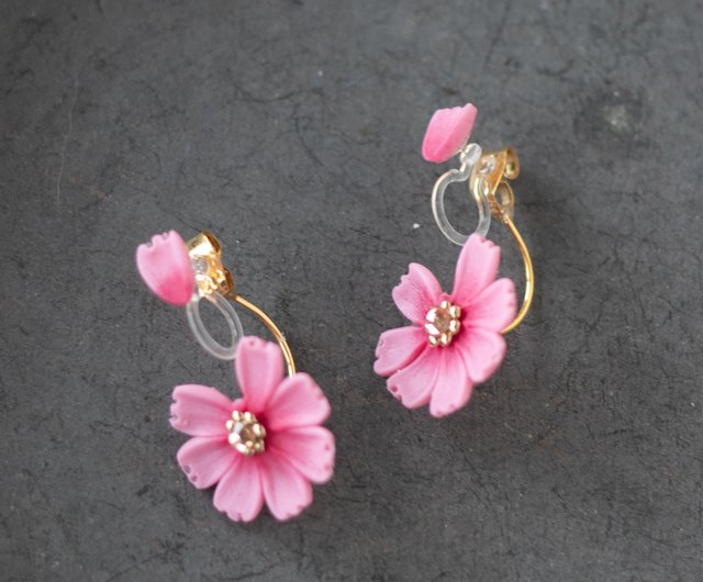 花占い ピアス/ノンホール / ピンク秋桜 - Shop chica3F Earrings