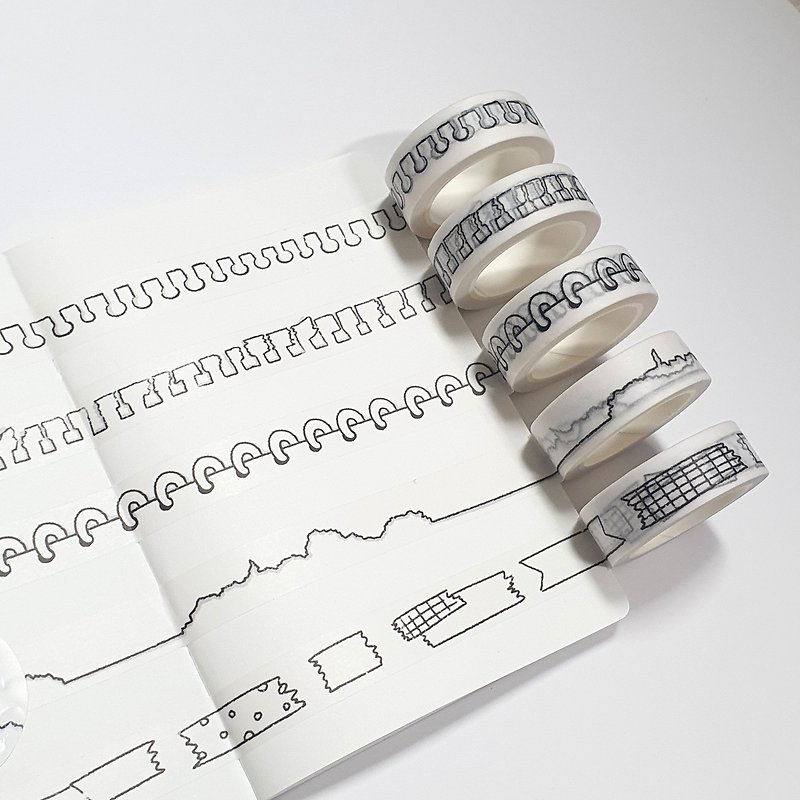 line masking tape (5type) - Washi Tape - Other Materials White