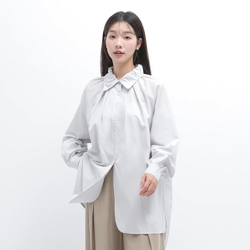 AlmondBlossoms_Almond Blossom Long Shirt_CLT517_White Check - Women's Tops - Polyester White