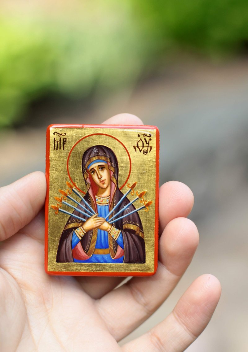 hand painted orthodox christian Virgin Mary icon, miniature religious painting - 其他 - 環保材質 金色