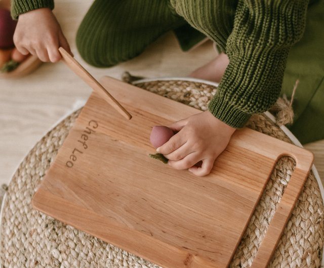 Buy Montessori Kids Knife and Cutting Board Sets Handmade Wooden