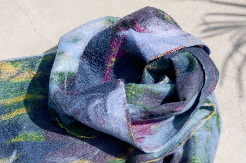 Wool felt scarves / wet felt scarves / watercolor art scarf / wool gradient scarves - Morandi purple - Knit Scarves & Wraps - Wool Multicolor
