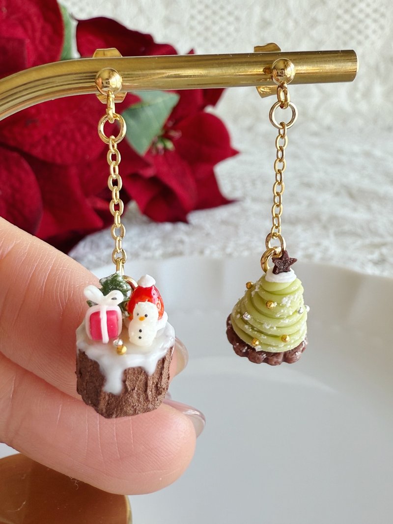 Miniature Tree Mont Blanc and Stump Cake - Earrings & Clip-ons - Clay 