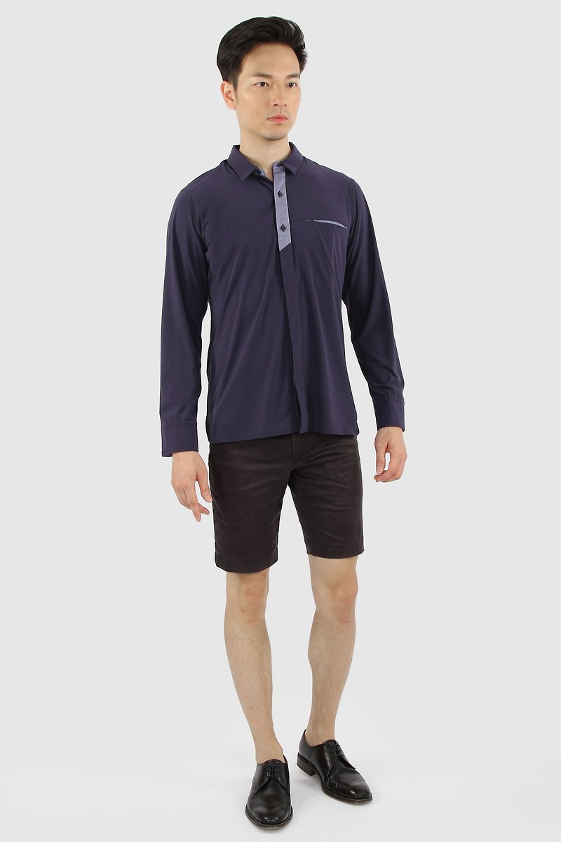 Breathable Spliced Elastic Reflective Shirt- Indigo - เสื้อเชิ้ตผู้ชาย - ไฟเบอร์อื่นๆ สีน้ำเงิน