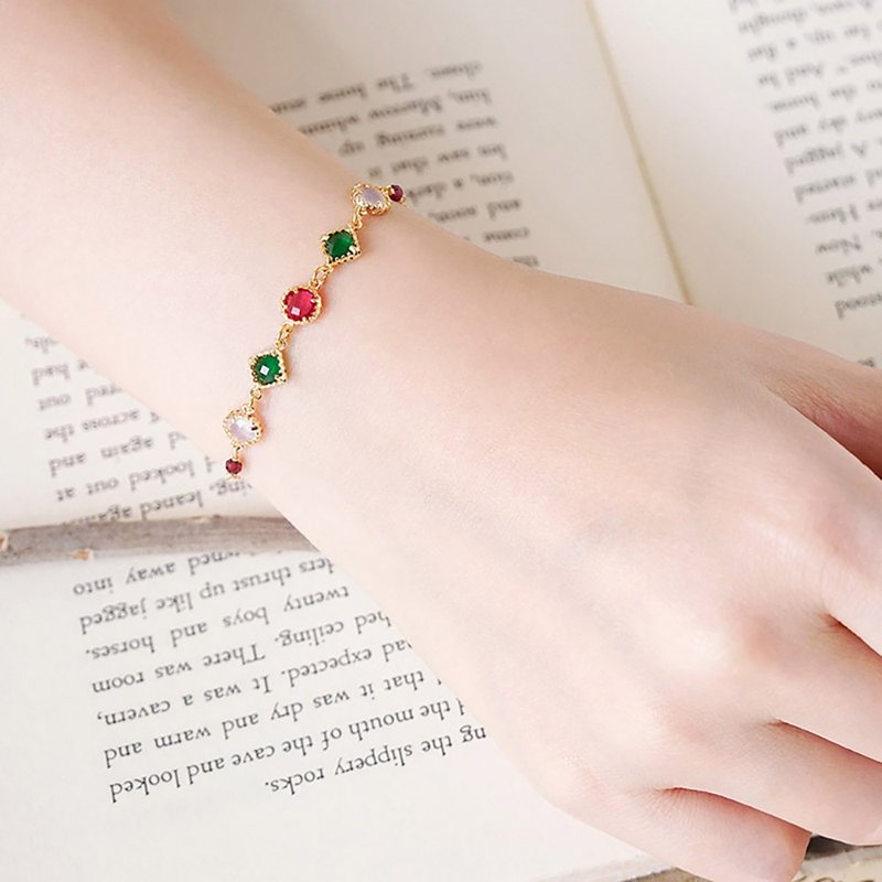 Love x Stone Glaze Crystal 18K Gold Adjustable [People in the Starry Night. Red and Green] Bracelet - Bracelets - Gemstone 