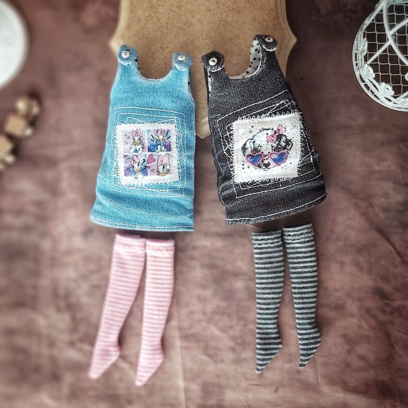 Blythe doll denim dress and stockings - 寶寶/兒童玩具/玩偶 - 棉．麻 橘色