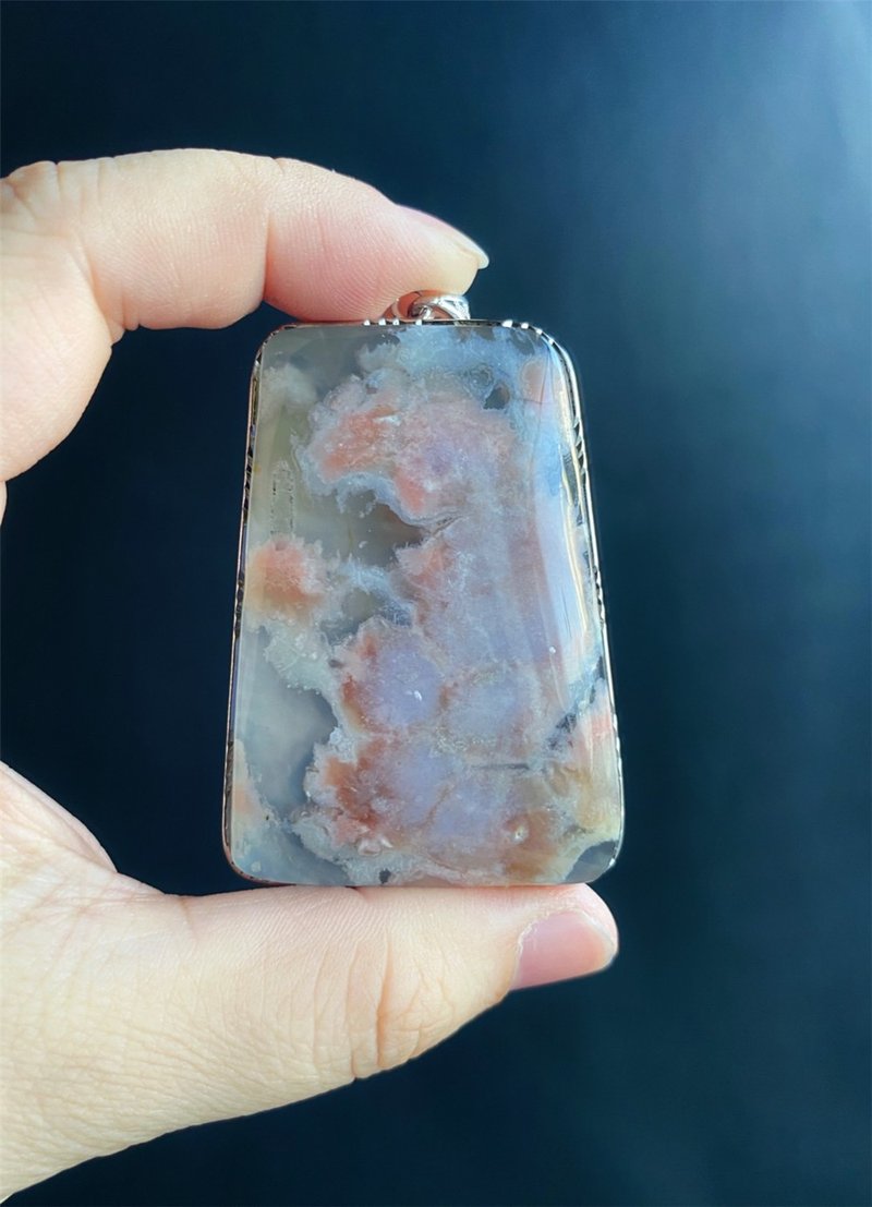 櫻花瑪瑙 S925銀鑲拖 騷粉 花開富貴 項鍊 天然石 禮物 - 項鍊 - 水晶 粉紅色