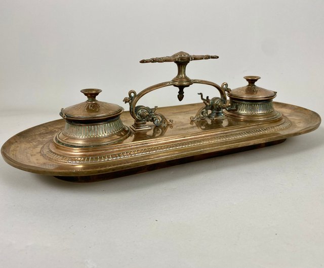 フランスアンティーク インクウェル　ペントレイ　ブロンズ製 フランスアンティーク インクウェル ペントレイ ブロンズ製