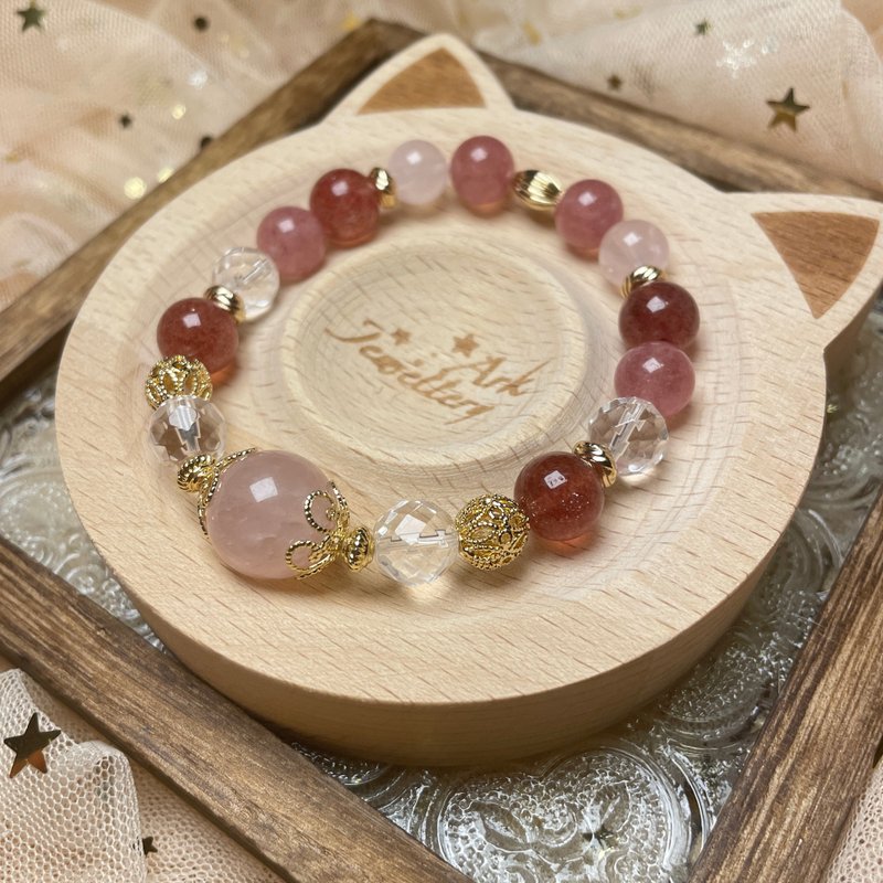 Rose - Rose Quartz, Strawberry Quartz, Faceted White Quartz - สร้อยข้อมือ - คริสตัล หลากหลายสี