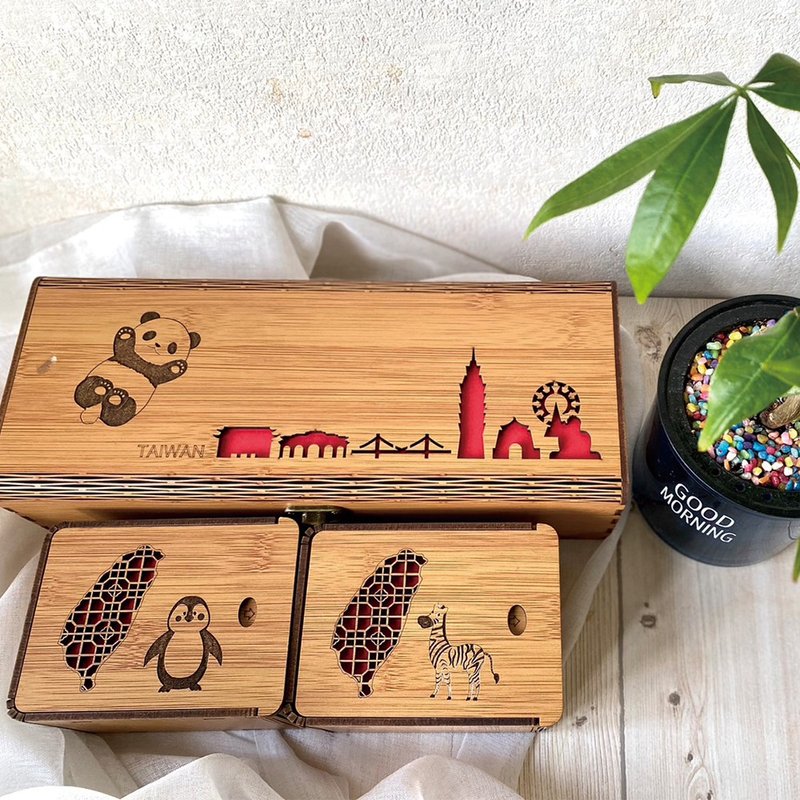 [Customized Tea Gift Box] Animal Treasure Box | Yingxiang Oolong Taiwan Tea Gift | Customized Engraving - ชา - ไม้ไผ่ สีนำ้ตาล