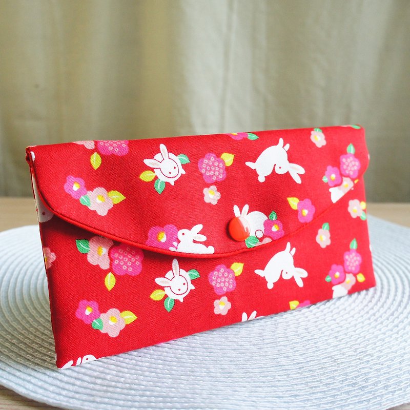 Lovely Japanese cloth [auspicious rabbit welcomes the year of the rabbit red envelope bag, red] passbook set, cash storage bag - ถุงอั่งเปา/ตุ้ยเลี้ยง - ผ้าฝ้าย/ผ้าลินิน สีแดง