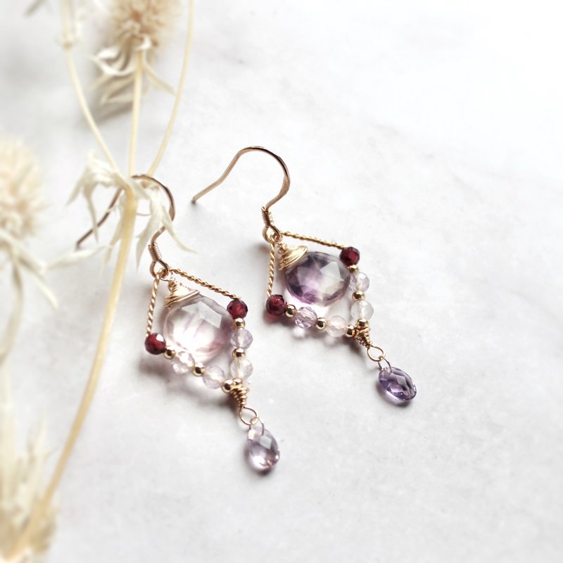 螢石 紫水晶  925銀耳勾 耳環 - 耳環/耳夾/耳骨夾 - 半寶石 紫色