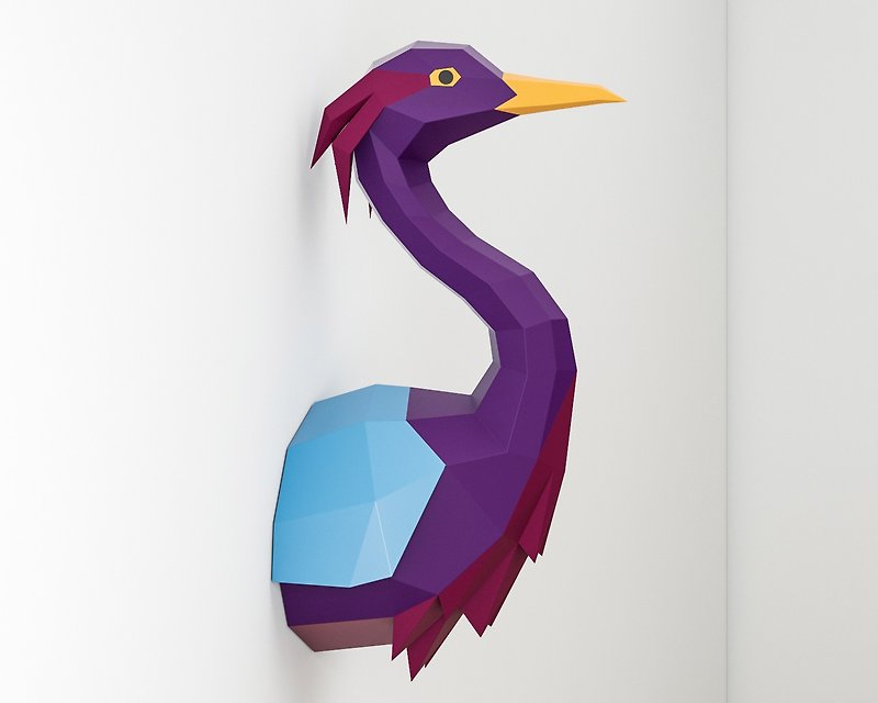 Papercraft Blue Heron, paper craft model egret, template stork, DIGITAL TEMPLATE - 手工藝教學/工具書 - 其他材質 