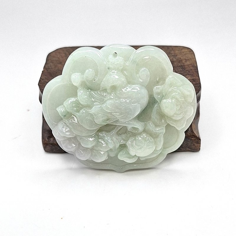 Fine waxy floating flower peacock Ruyisuo brand pendant | Natural Burmese jade A grade jadeite - สร้อยคอ - หยก 