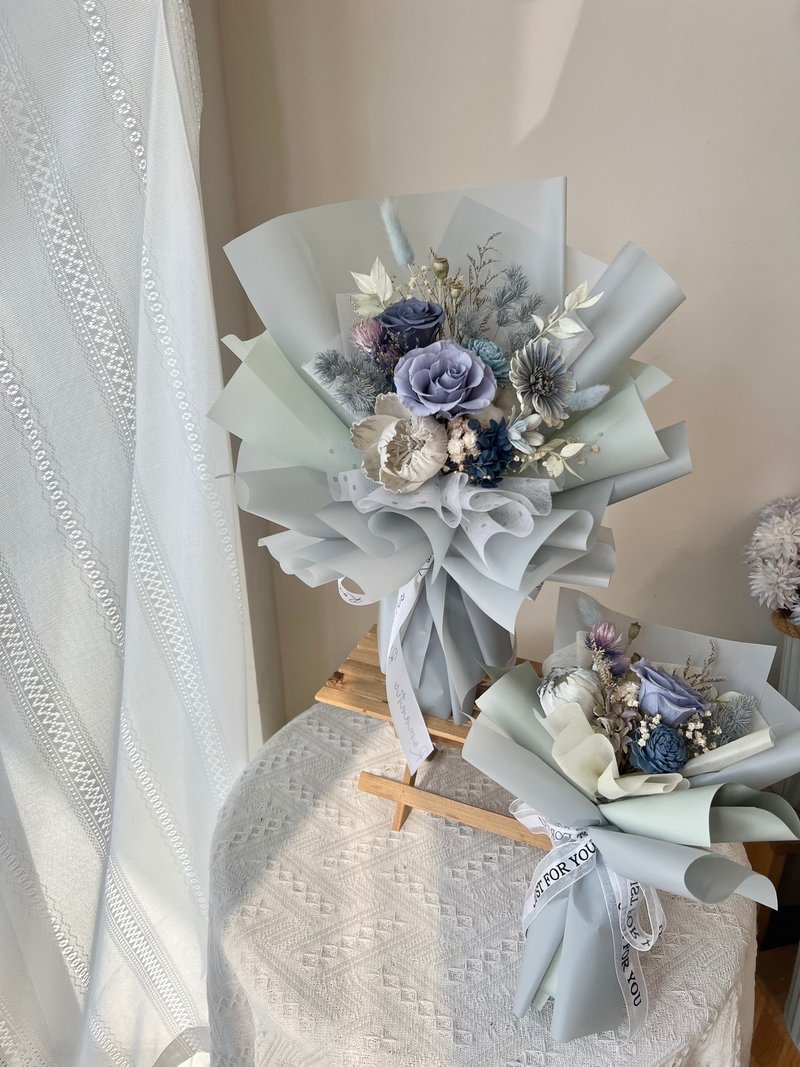 Prussian blue gray dry bouquet Valentine's Day bouquet - Dried Flowers & Bouquets - Plants & Flowers Blue