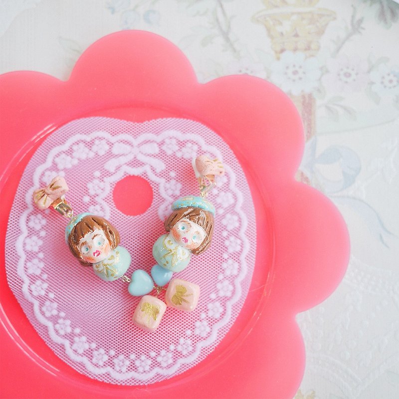 Macaron girl hand-made clay earrings Clip-On - Earrings & Clip-ons - Clay Multicolor