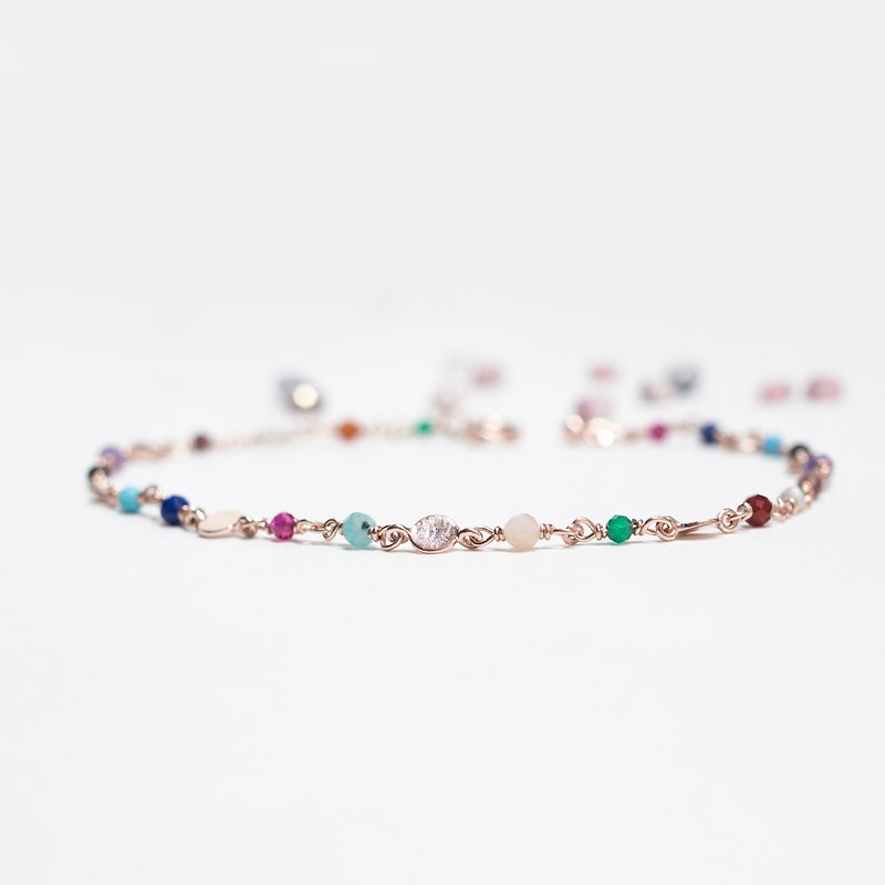 油畫風彩色水晶手鏈 Mix Gems Bracelet - 手鍊/手環 - 純銀 