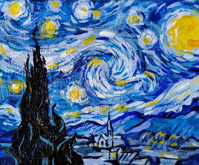 ACEO JTar a Van Gogh 星月夜の風景によるオリジナルの小さな絵画 