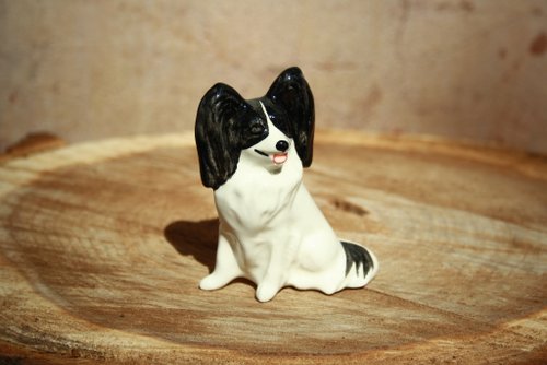 手作りのパピヨン犬の置物陶器、彫像磁器 - ショップ ArtDogs
